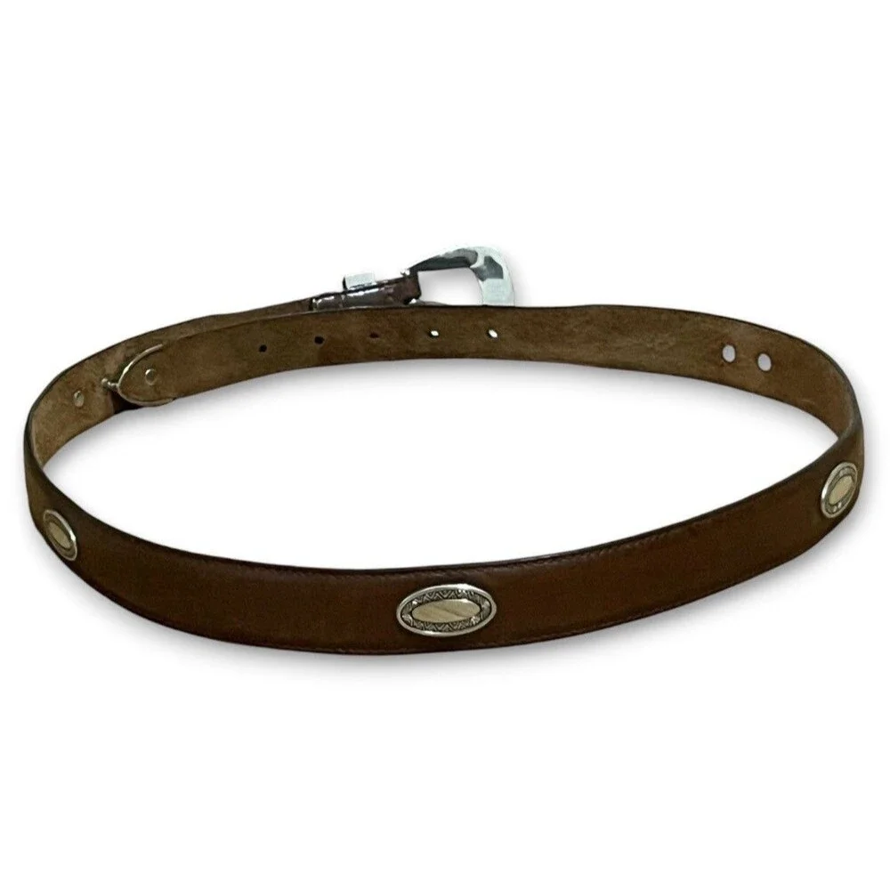 Vintage Western Concho Belt Genuine Brown Leather Silver Buckle Men’s 40